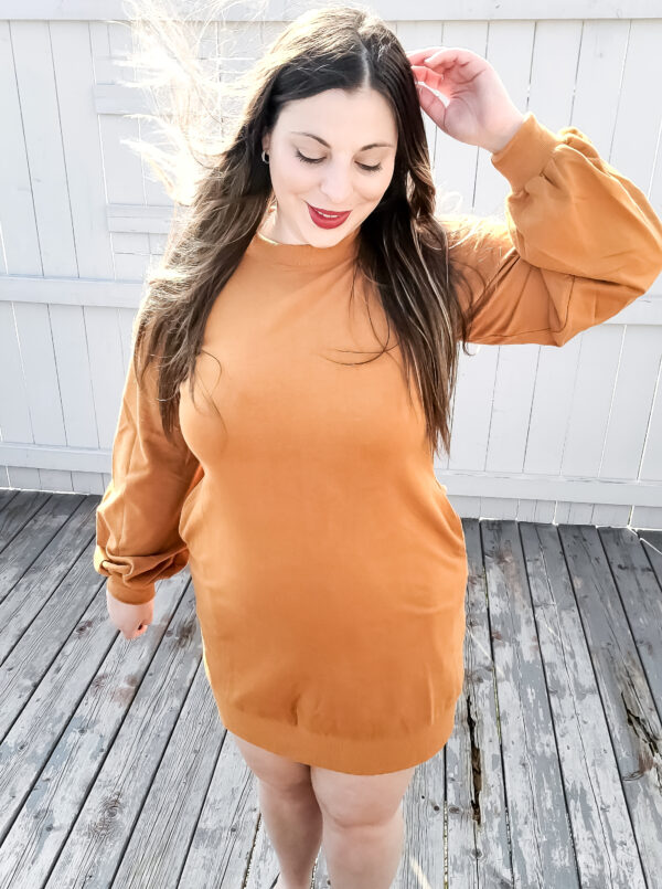 Caramel Mocha Crewneck Sweater Dress
